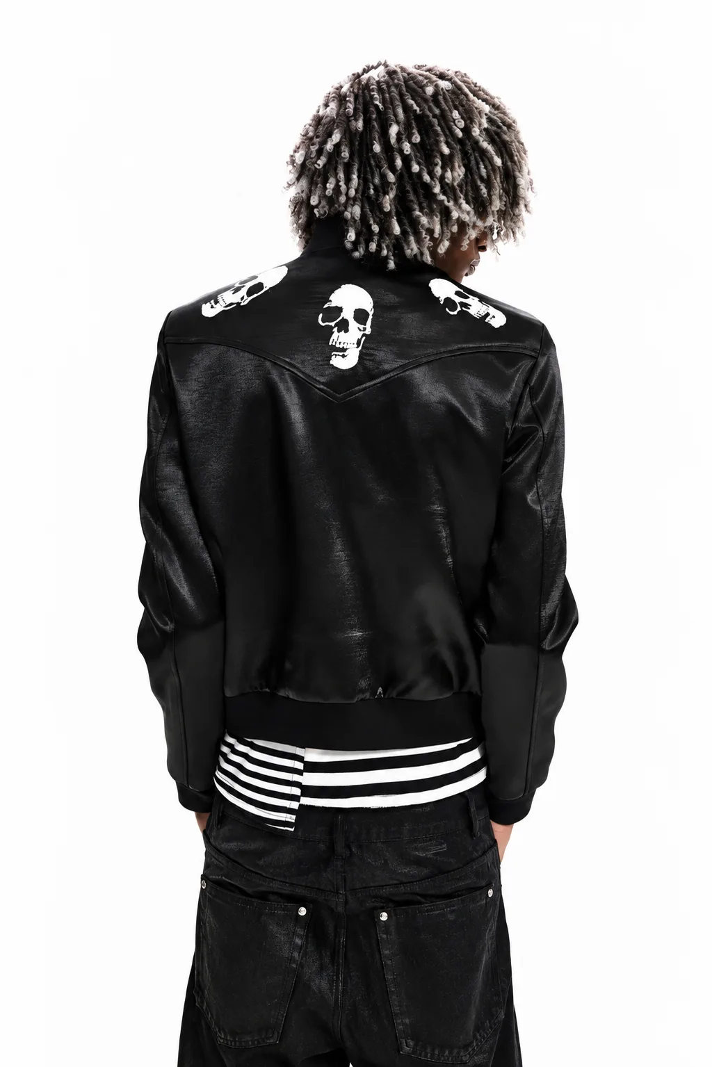 Skull! Print Leather Zip Jacket 2