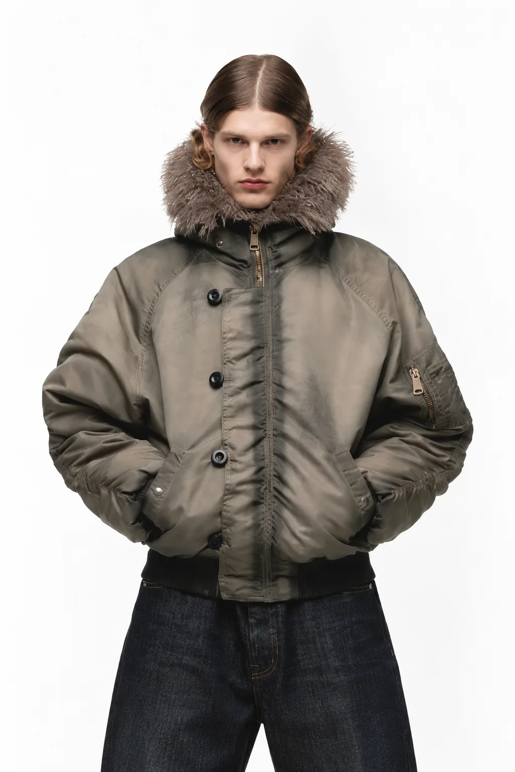 Fur Collar Vintage Bomber Jacket 3