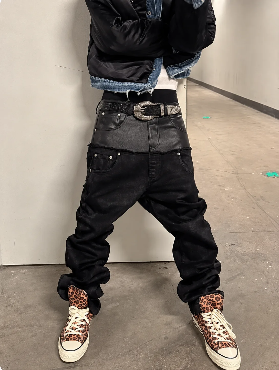 Leather  Layered Denim 설명 사진
