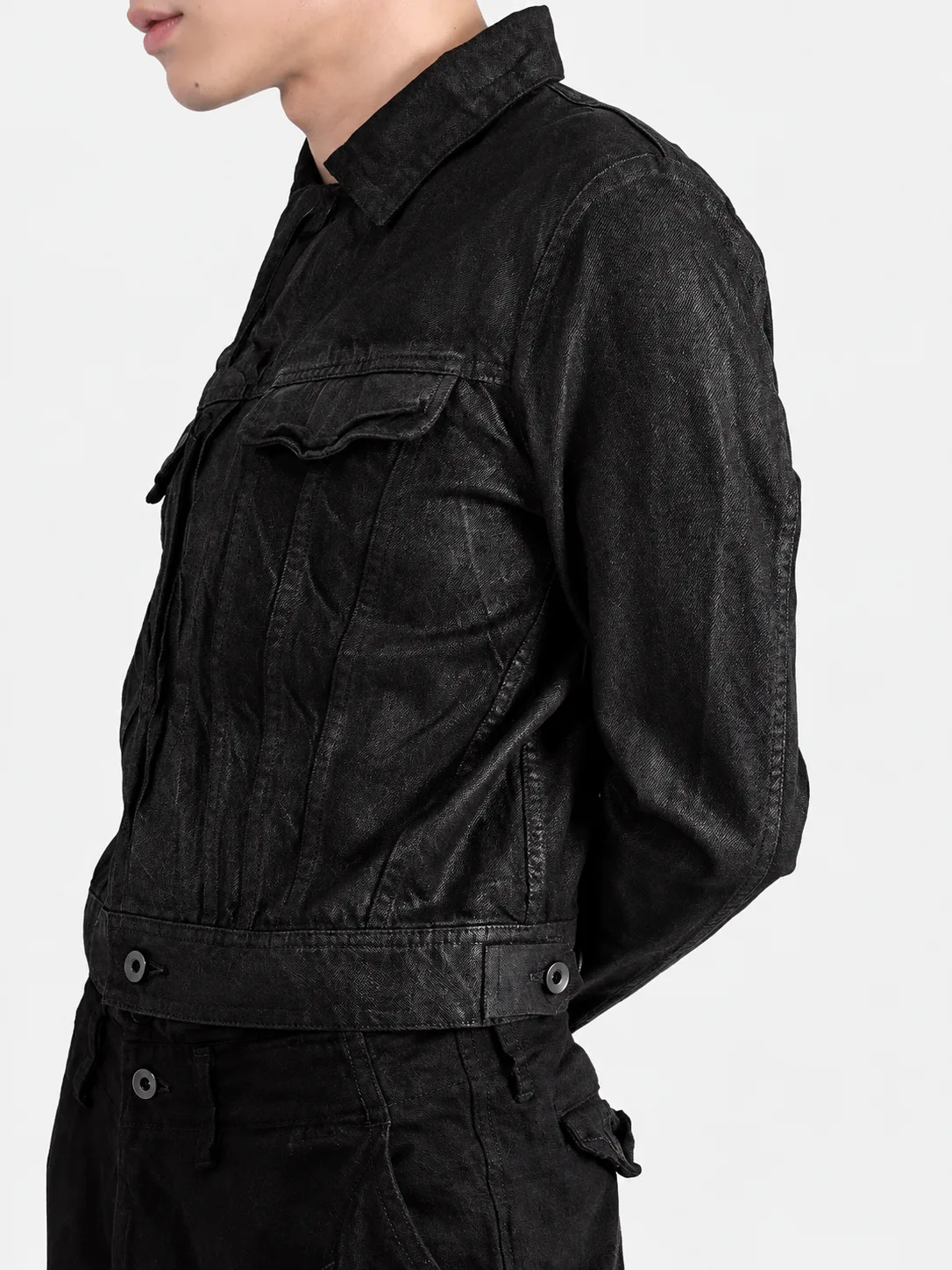 [한정판매/코르티스 착용] Black crop Leather Pocket Jacket 4