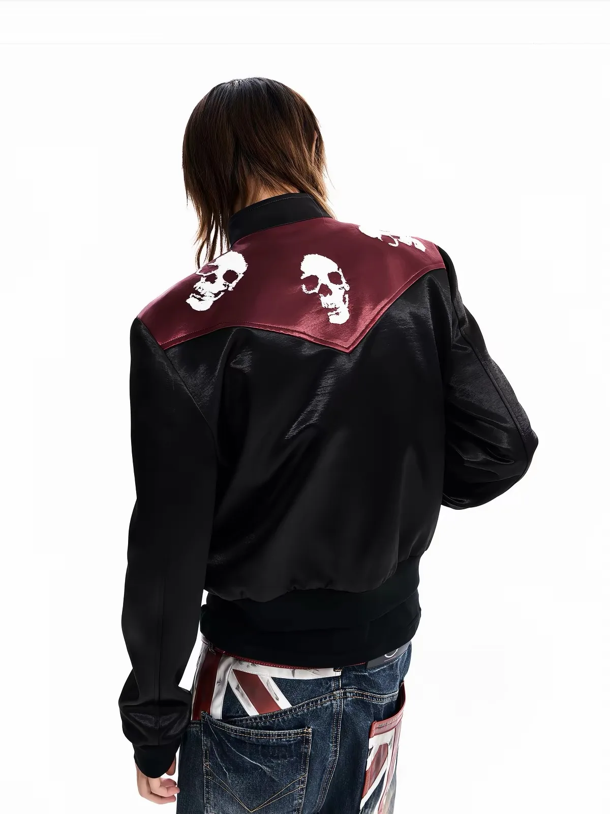 Skull! Print Leather Zip Jacket 4