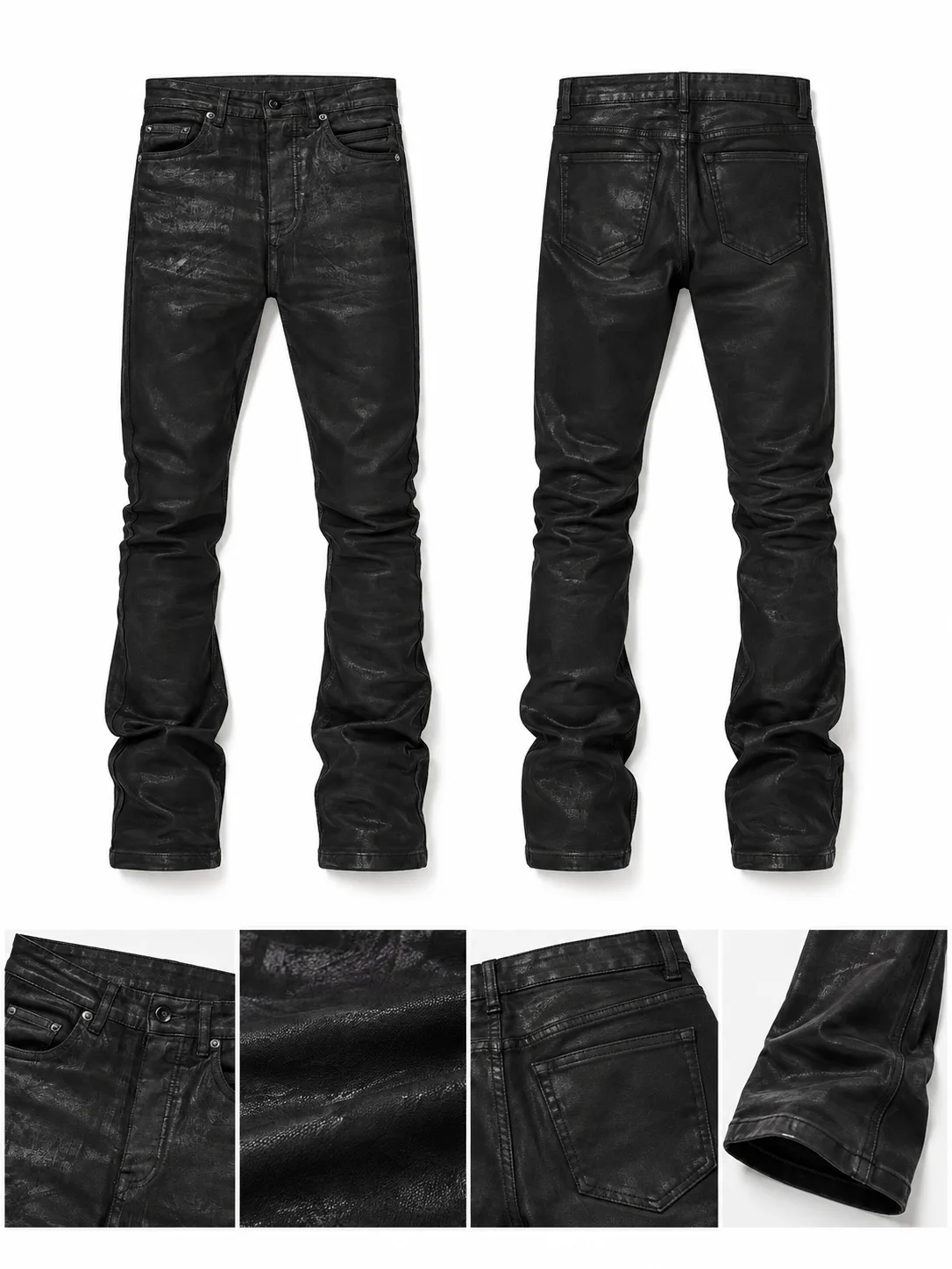 BLACK COATED STACKED DENIM PANTS 4