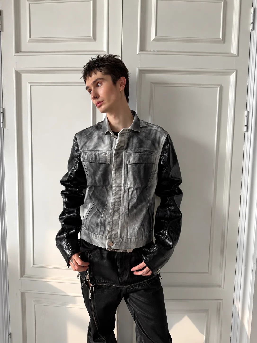 A.E.L Leather Mix Jacket 설명 사진