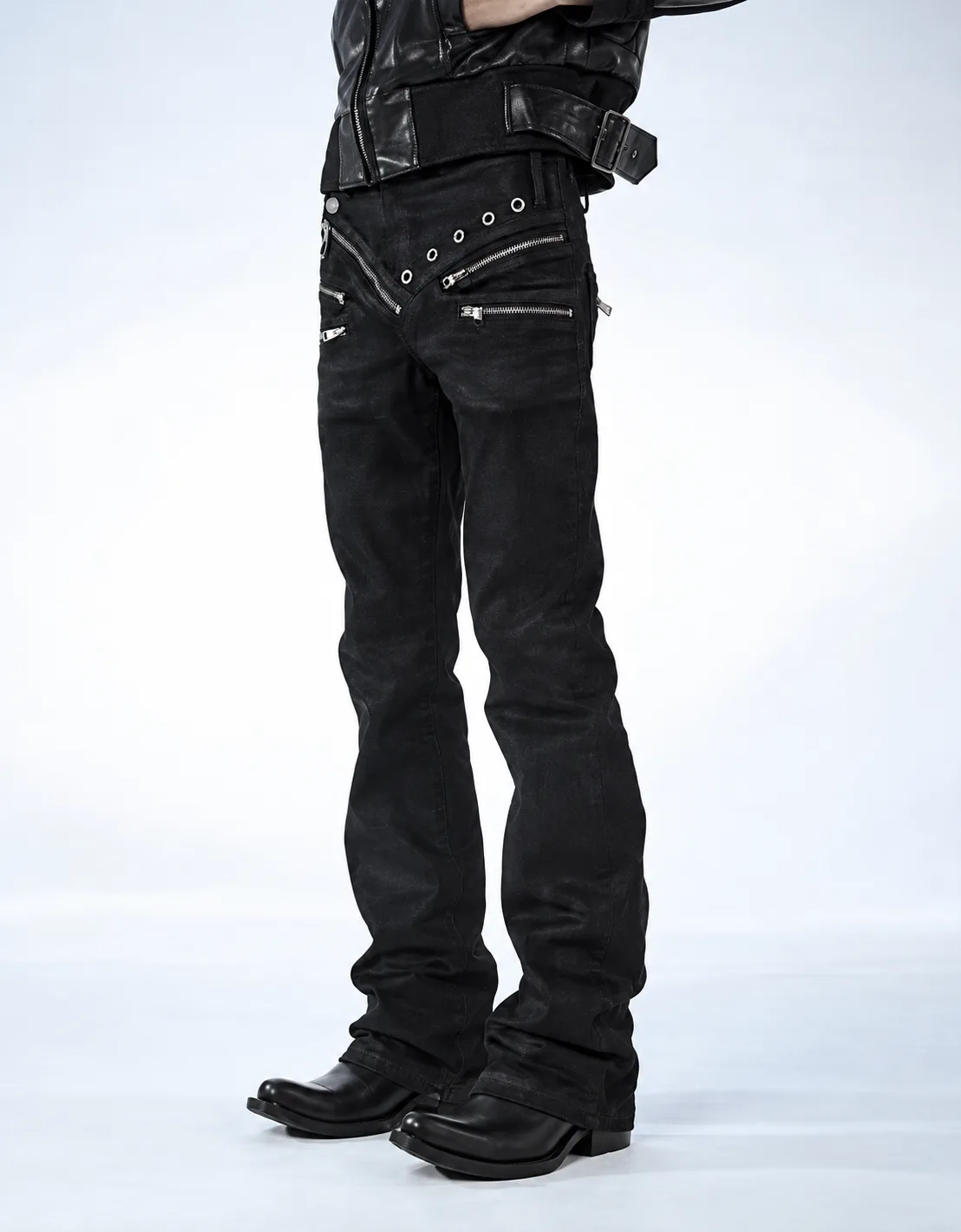 Multi-Zip Eyelet Flare Pants 2