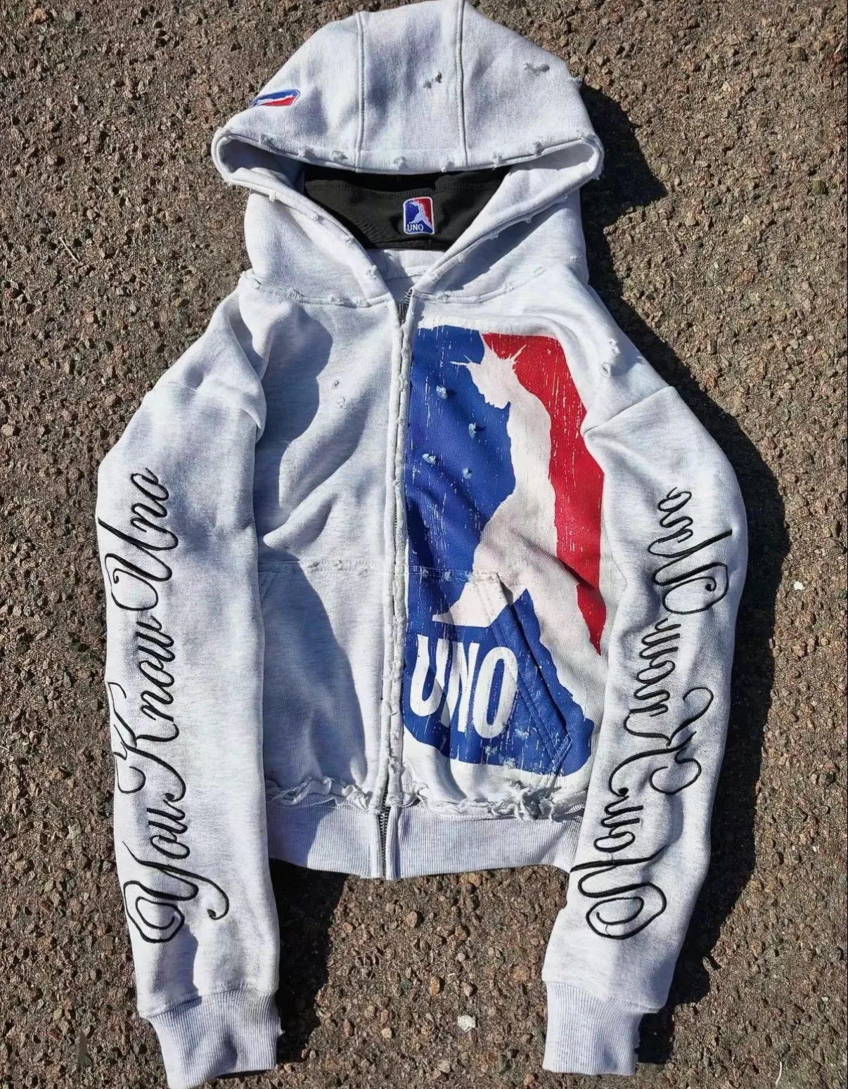 UNO Distressed Zip-Up Hoodie 1