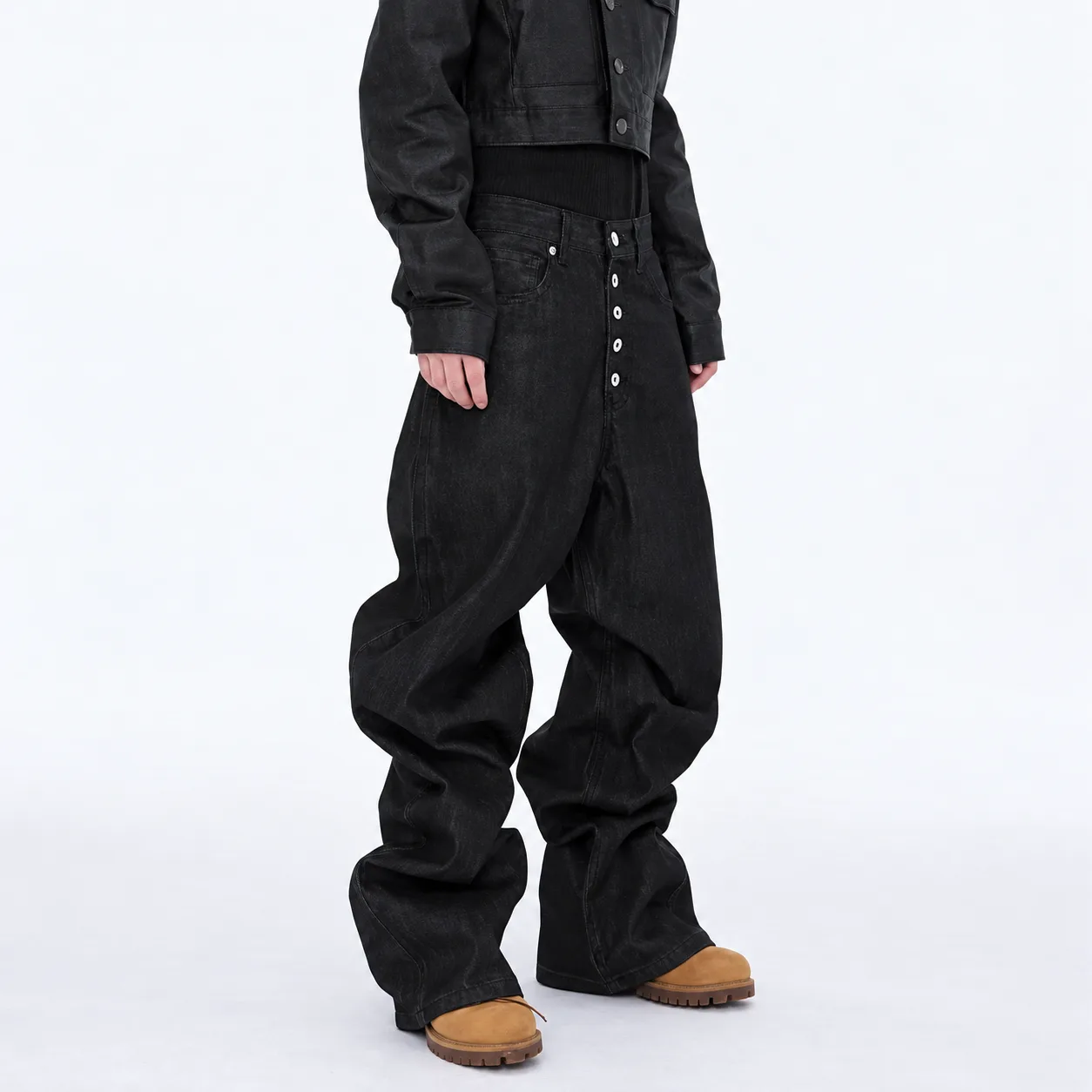 Multi Button Fly Baggy Jeans 2