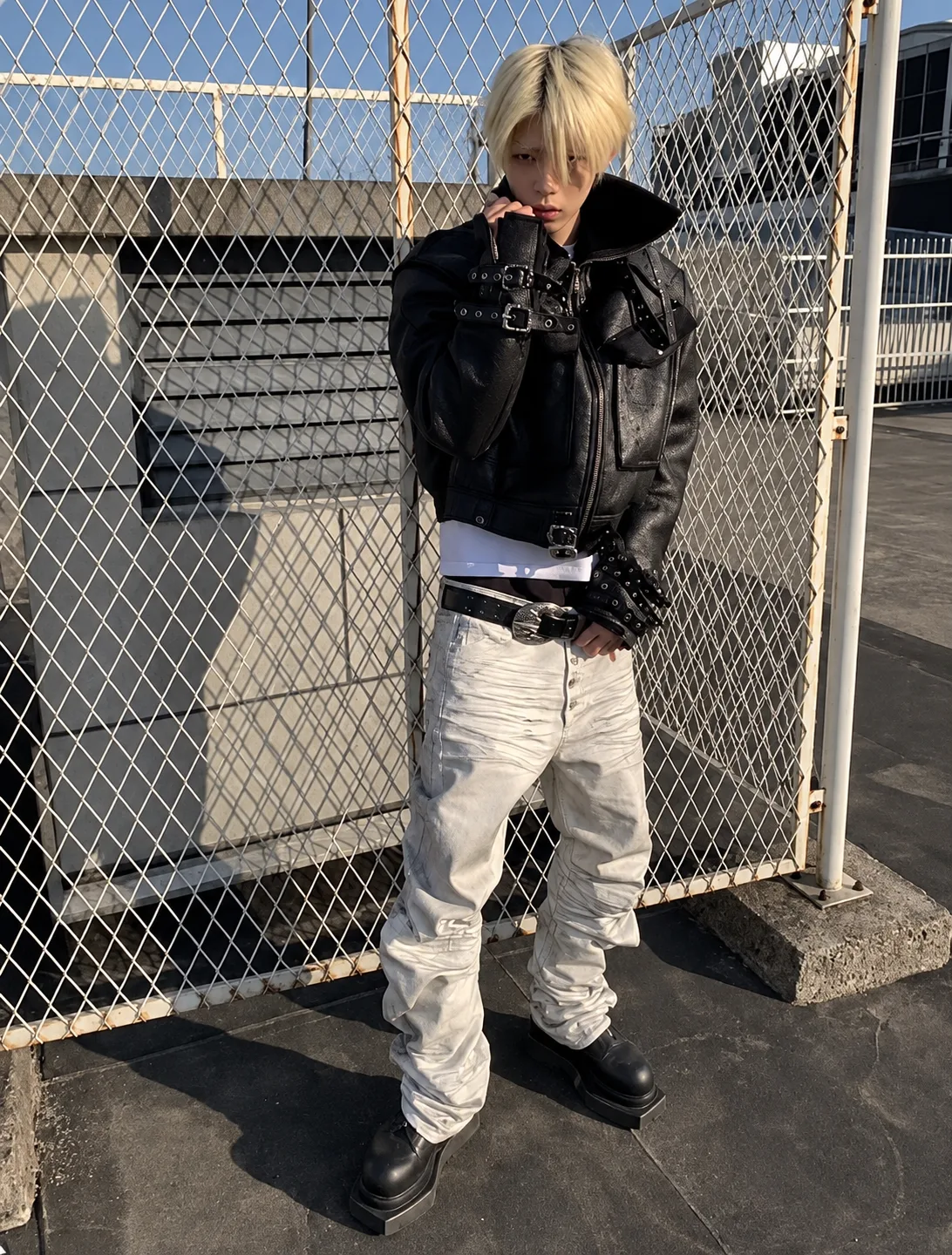 White Distressed Stacked Denim Pants 4