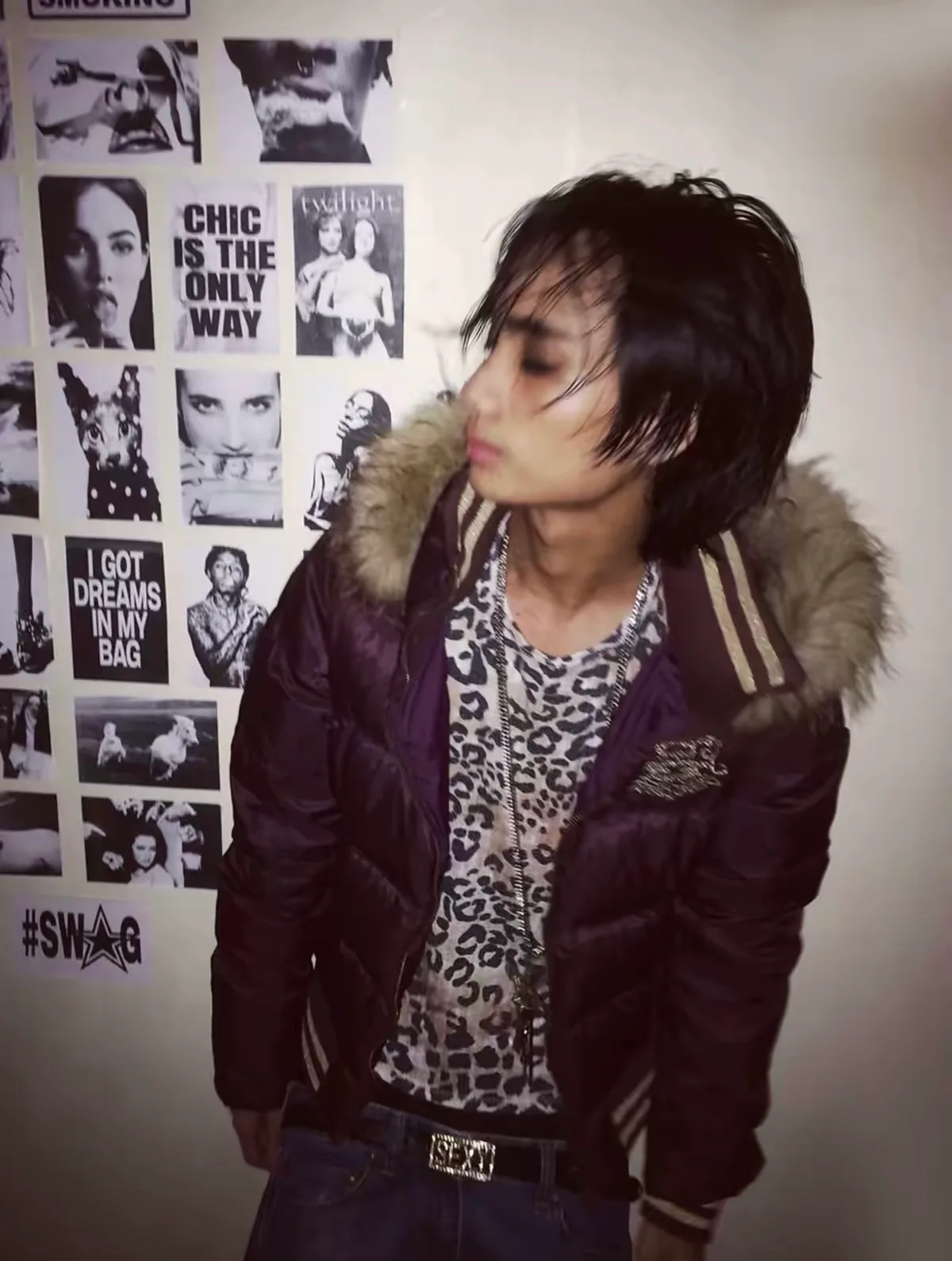 Vintage style Burgundy Fur Puffer Jacket 4