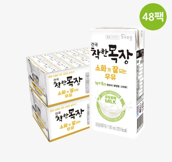 건국우유 건국 착한목장 소화가 잘되는 멸균우유 190ml 48팩 [원산지:국산]