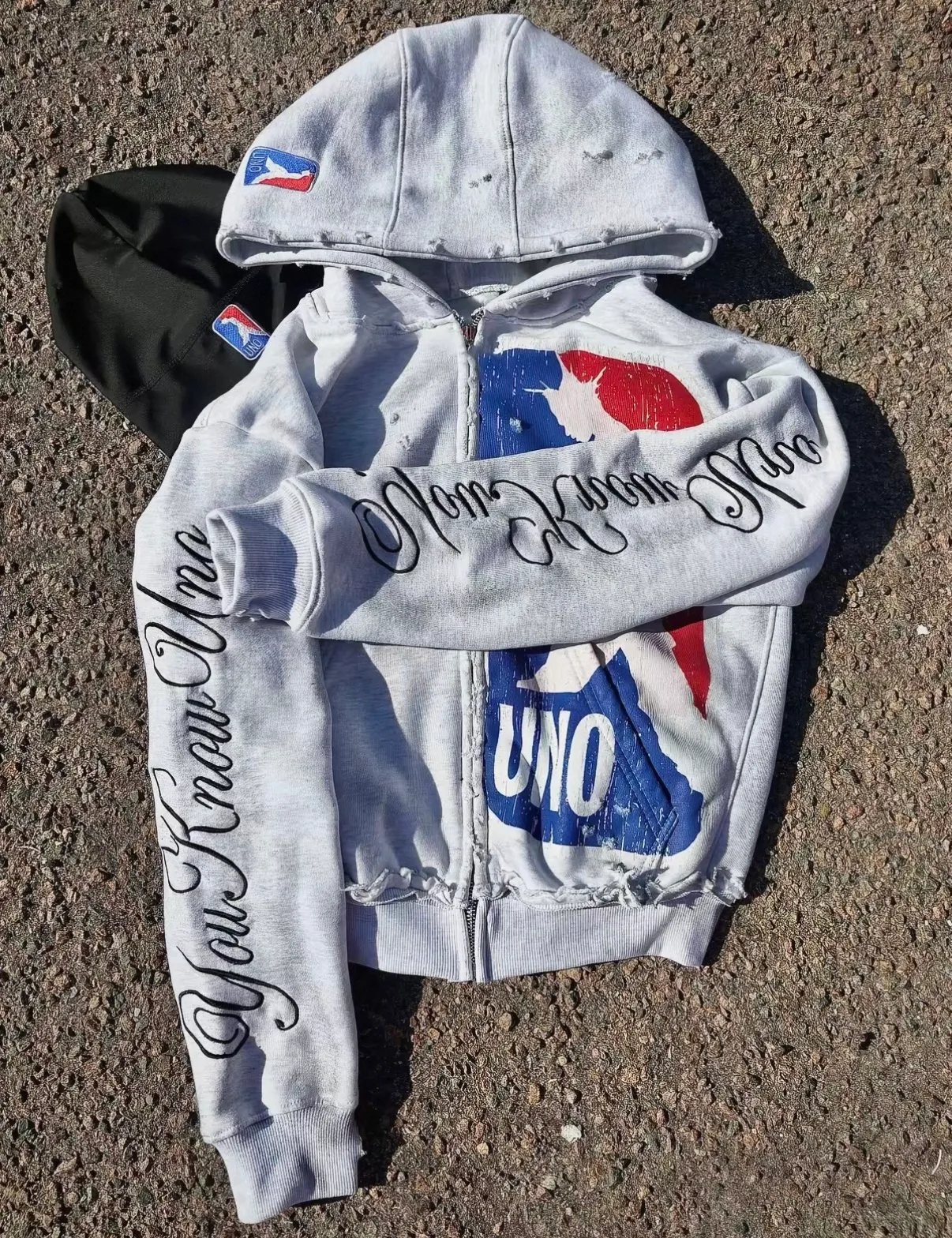 Vintage UNO Distressed Zip-Up Hoodie 2