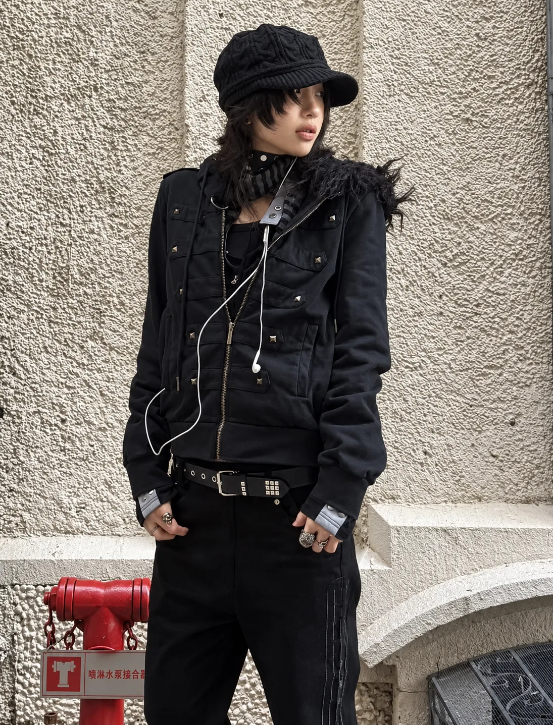 Military Punk Fur Hood Jacket 4