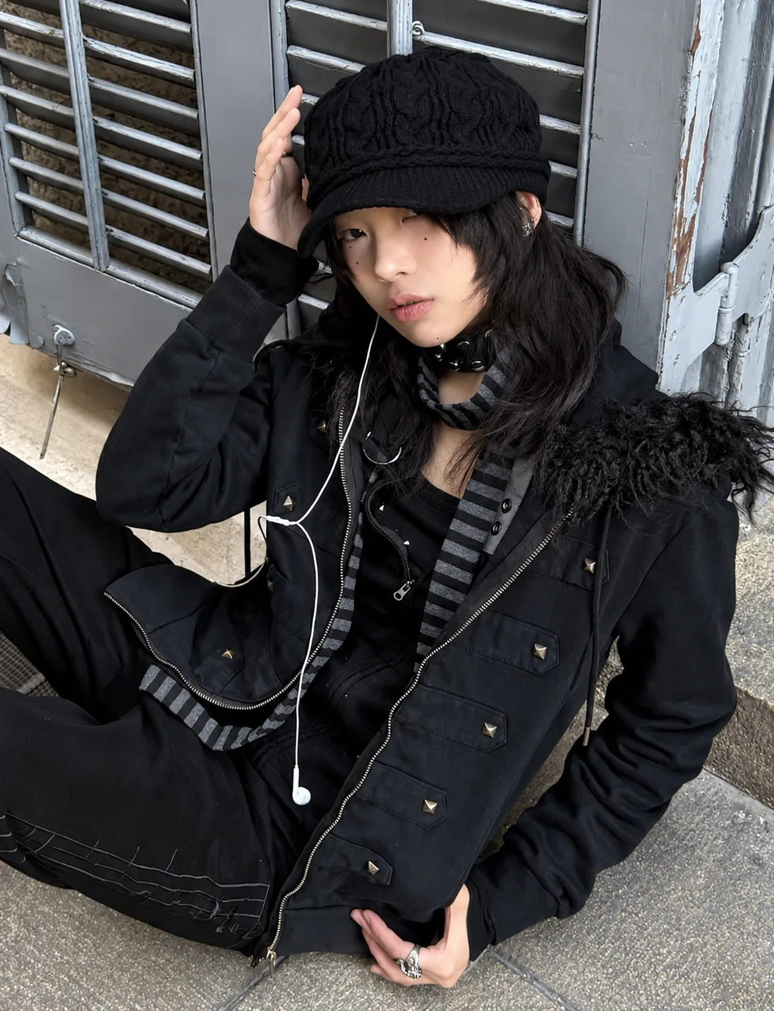 Military Punk Fur Hood Jacket 3