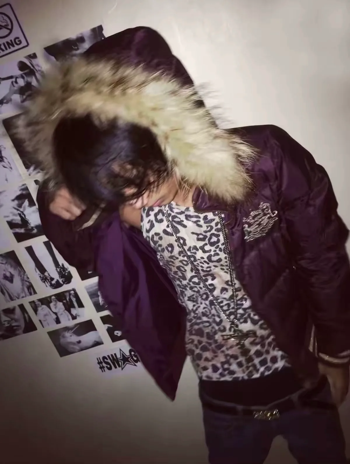 Vintage style Burgundy Fur Puffer Jacket 5