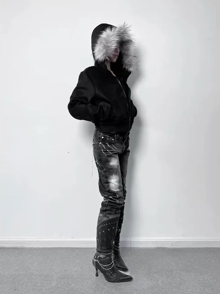 [2color] Fur Hood Zip Jacket 2